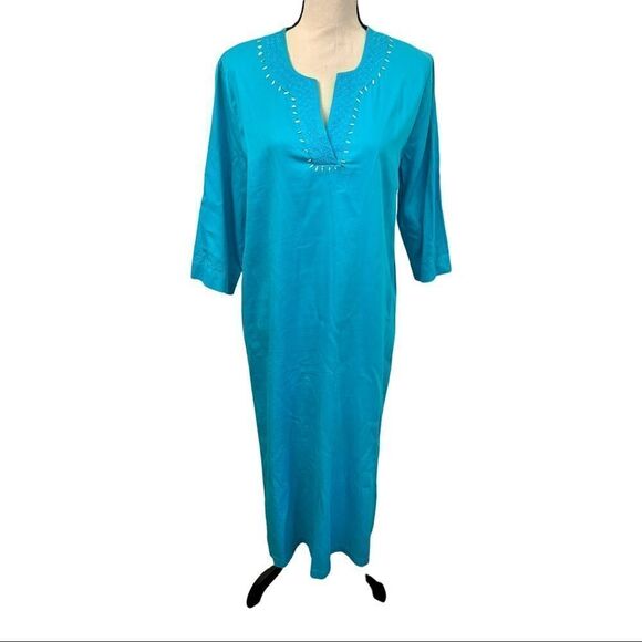 CHARTER CLUB Teal Blue Kaftan Dress. Size Medium. - Picture 1 of 6